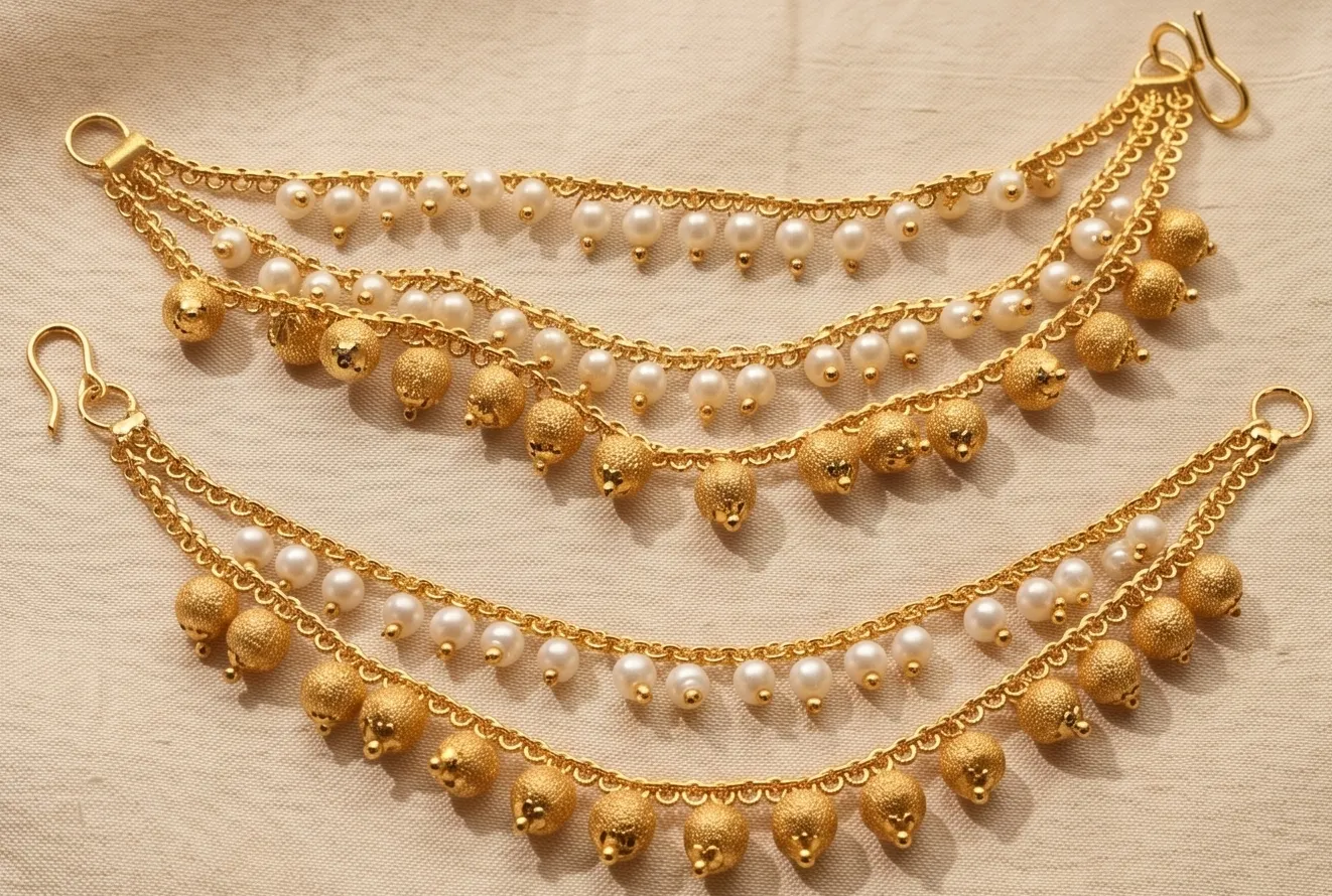 Pearl and Gold Bead Multi-Layer Earchains